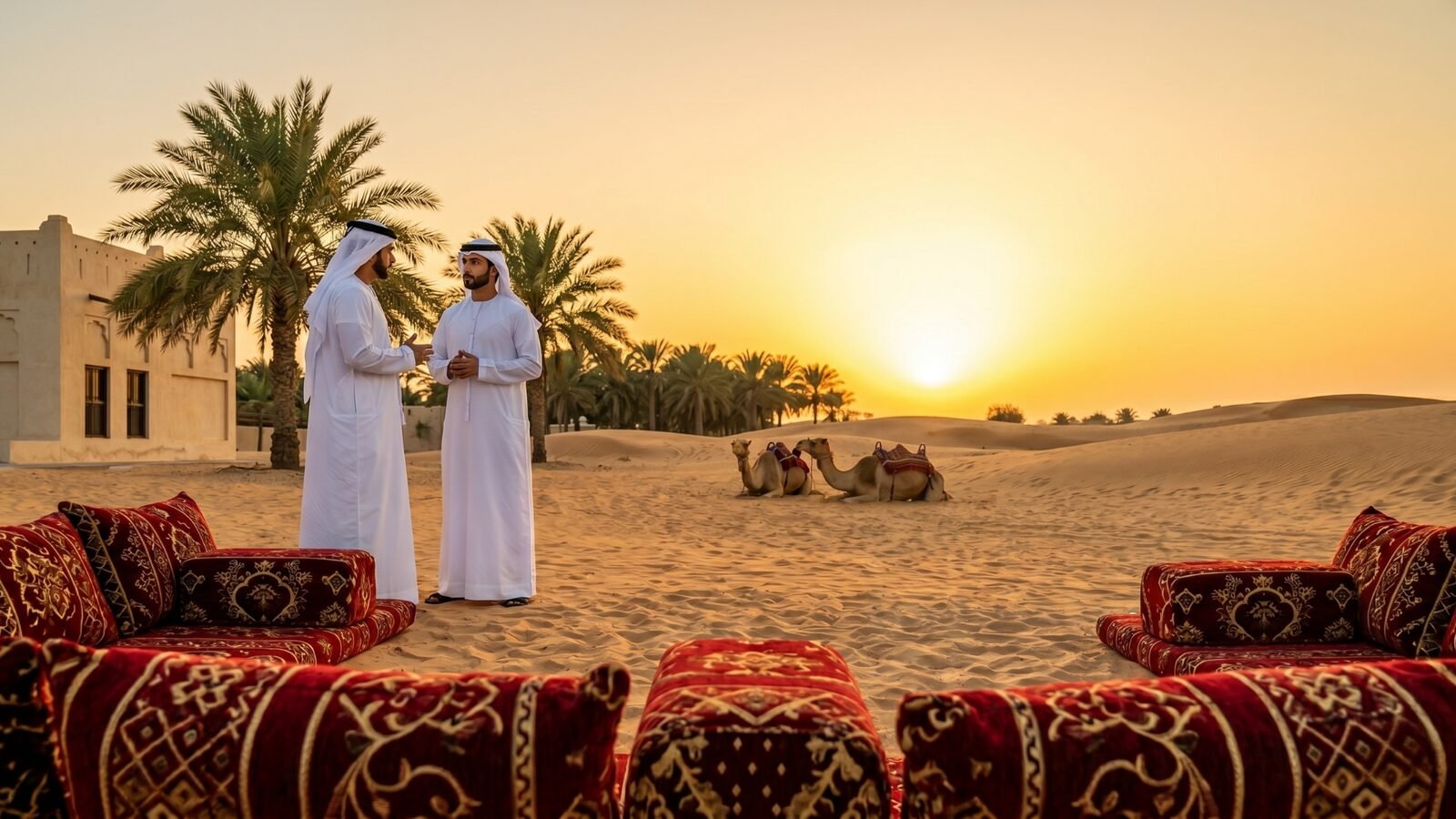 A desert majlis at dusk